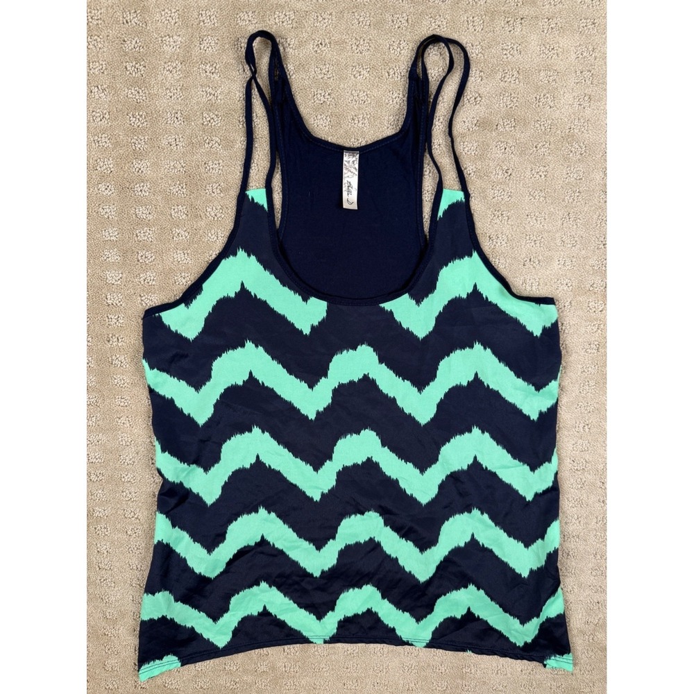 Women's BELLA D Sz Large Wave Design Black/Mint Cami Camisole Tank Top #1404